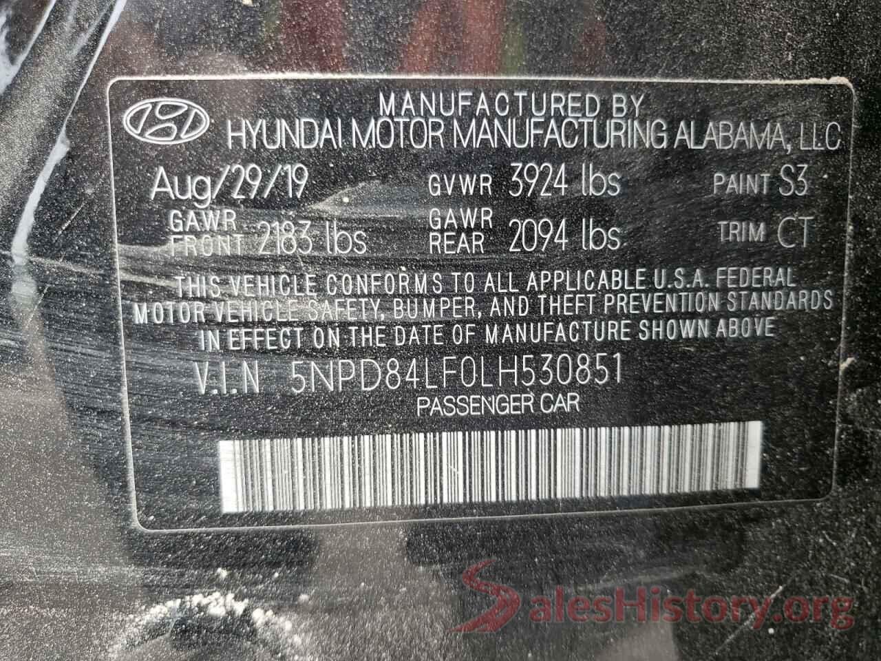 5NPD84LF0LH530851 2020 HYUNDAI ELANTRA