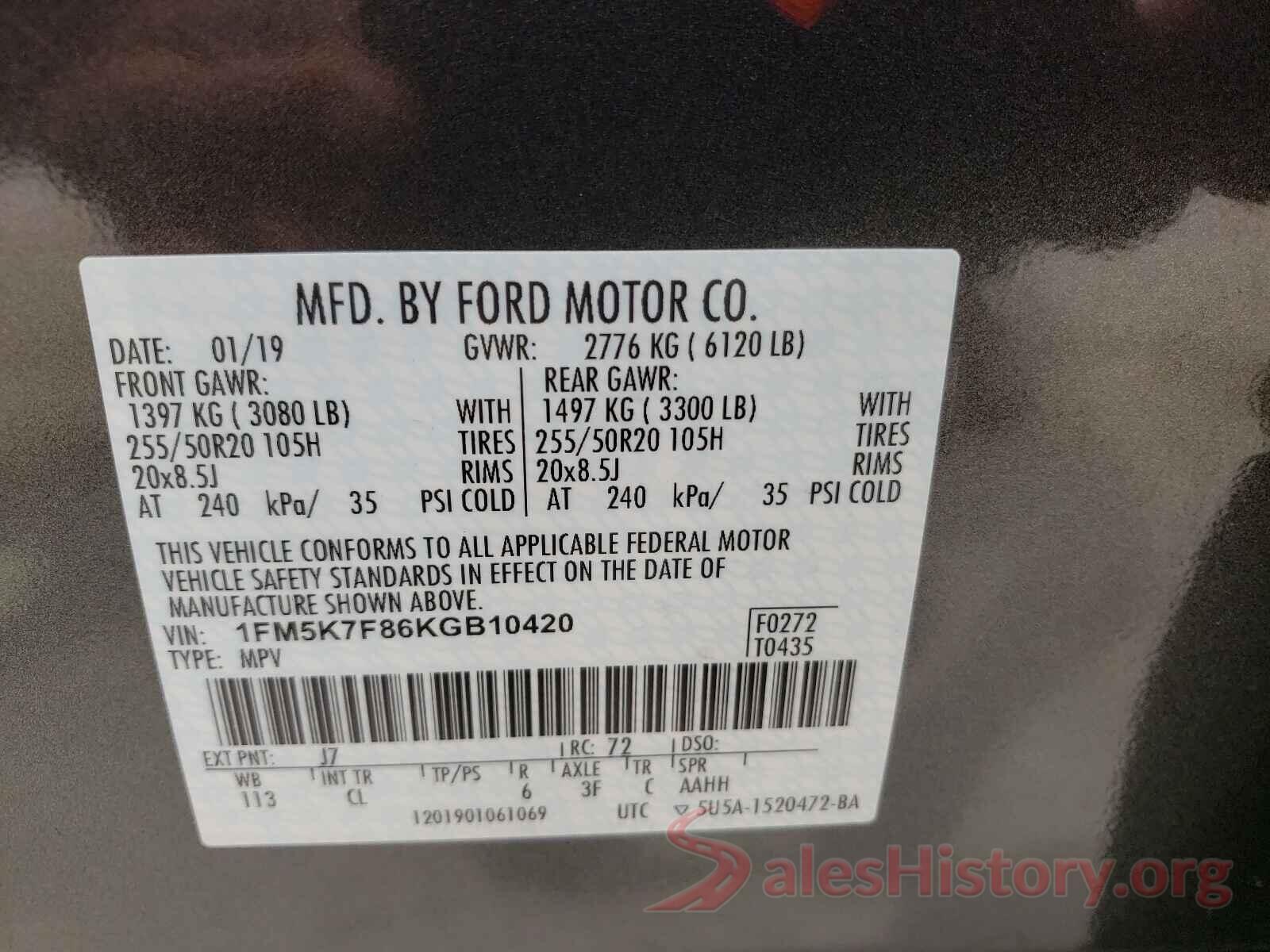 1FM5K7F86KGB10420 2019 FORD EXPLORER