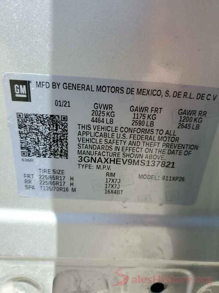 3GNAXHEV9MS137821 2021 CHEVROLET EQUINOX