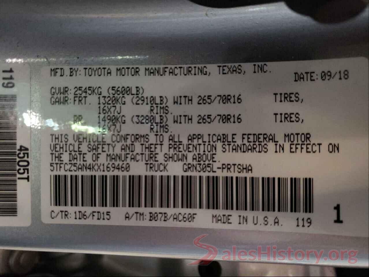 5TFCZ5AN4KX169460 2019 TOYOTA TACOMA