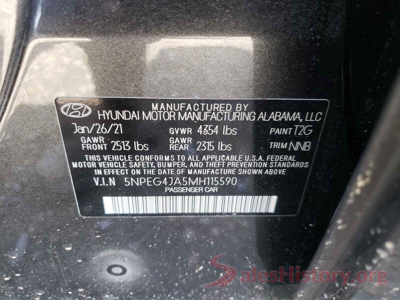 5NPEG4JA5MH115590 2021 HYUNDAI SONATA