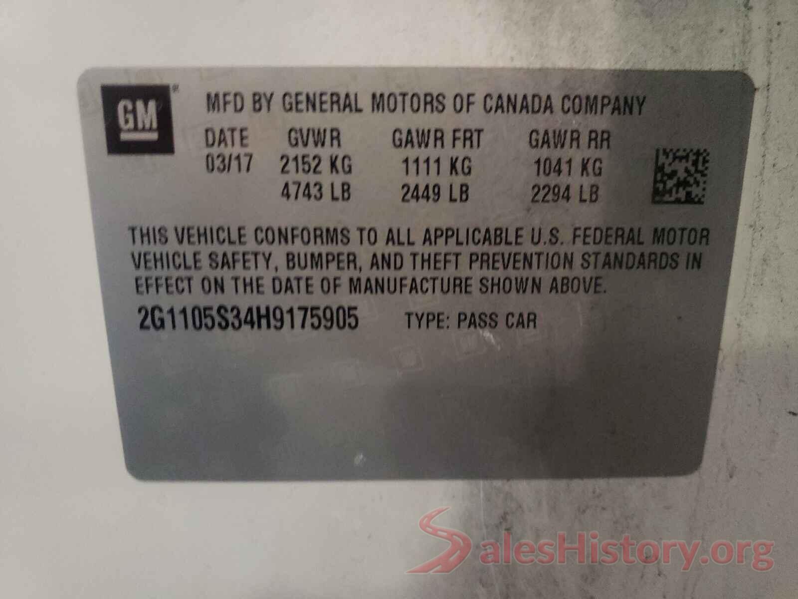 2G1105S34H9175905 2017 CHEVROLET IMPALA