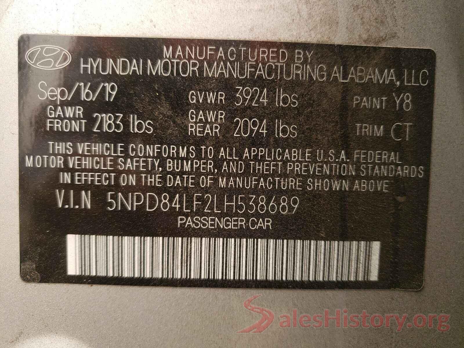 5NPD84LF2LH538689 2020 HYUNDAI ELANTRA