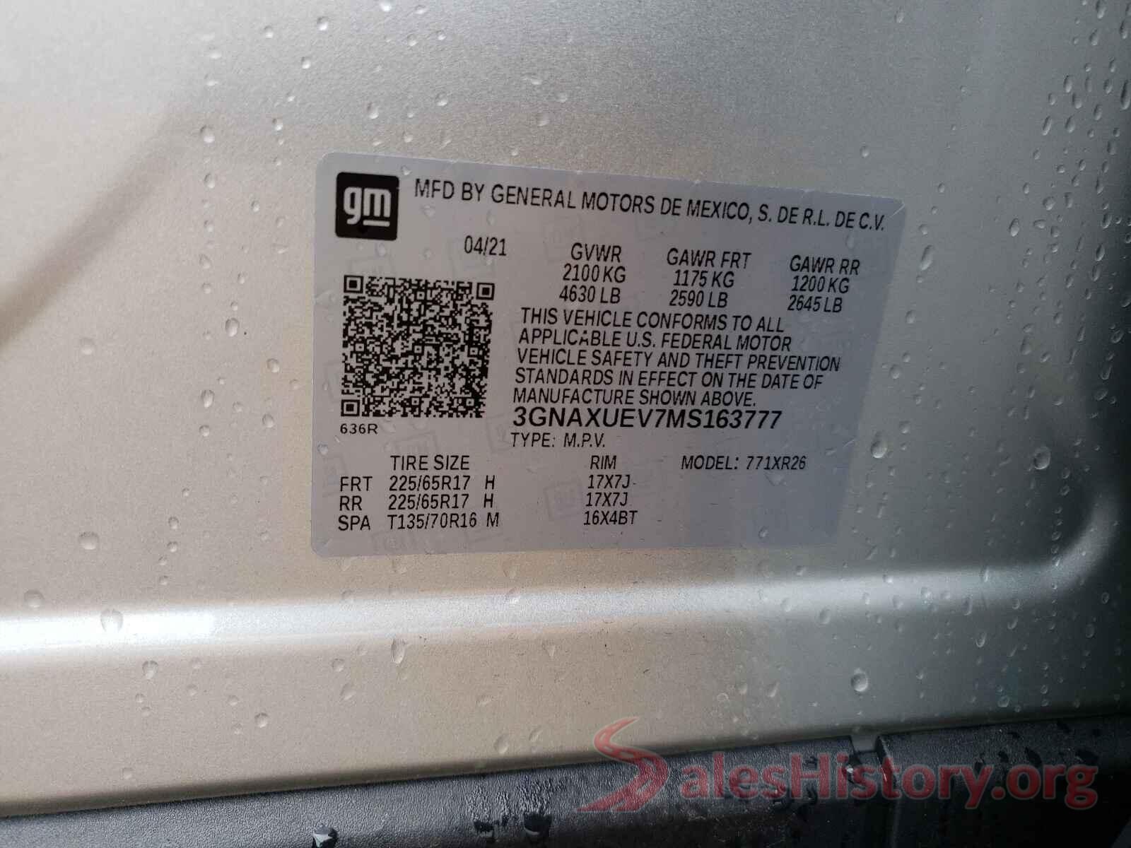 3GNAXUEV7MS163777 2021 CHEVROLET EQUINOX