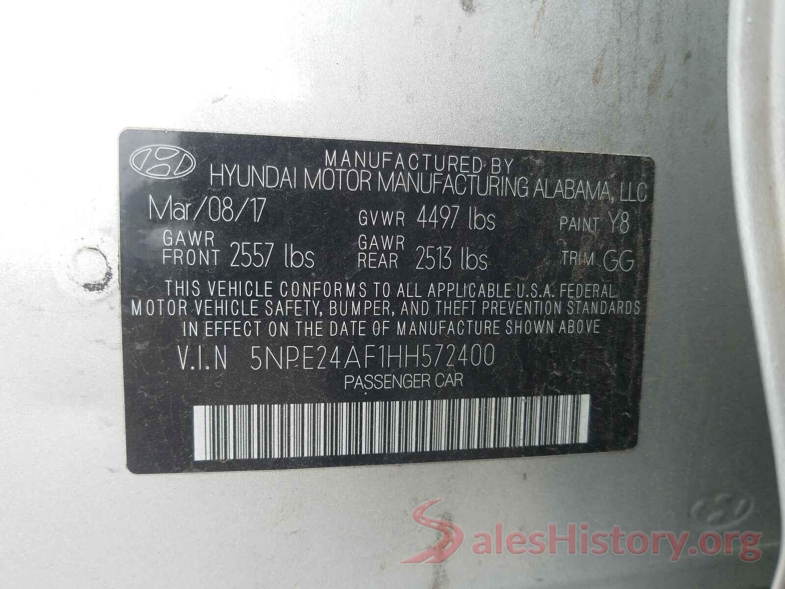 5NPE24AF1HH572400 2017 HYUNDAI SONATA