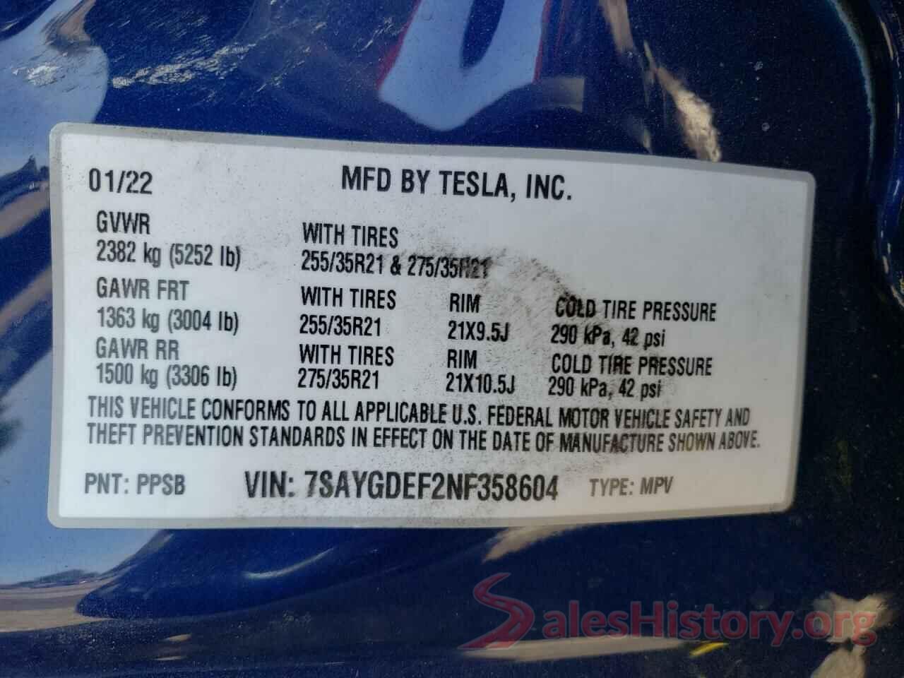 7SAYGDEF2NF358604 2022 TESLA MODEL Y