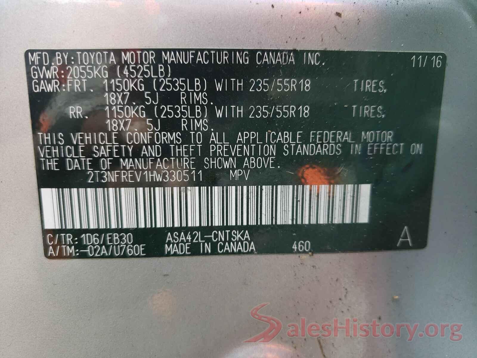 2T3NFREV1HW330511 2017 TOYOTA RAV4