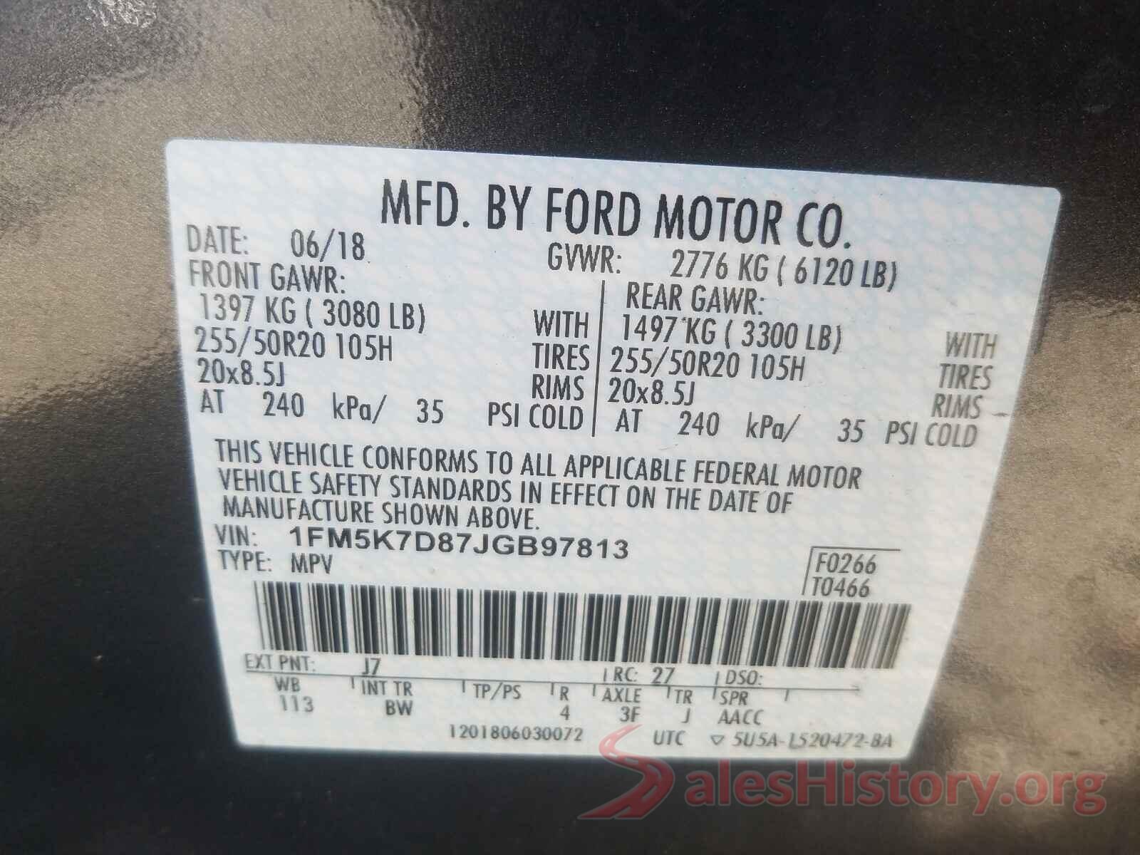 1FM5K7D87JGB97813 2018 FORD EXPLORER