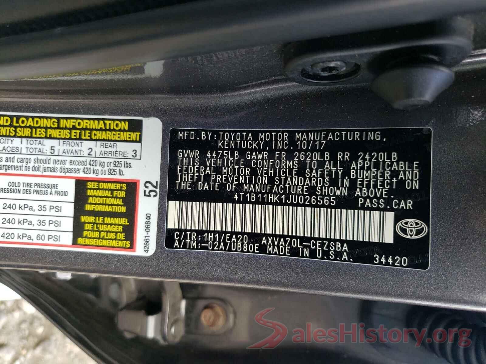 4T1B11HK1JU026565 2018 TOYOTA CAMRY