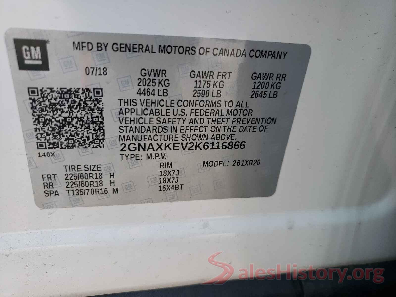 2GNAXKEV2K6116866 2019 CHEVROLET EQUINOX