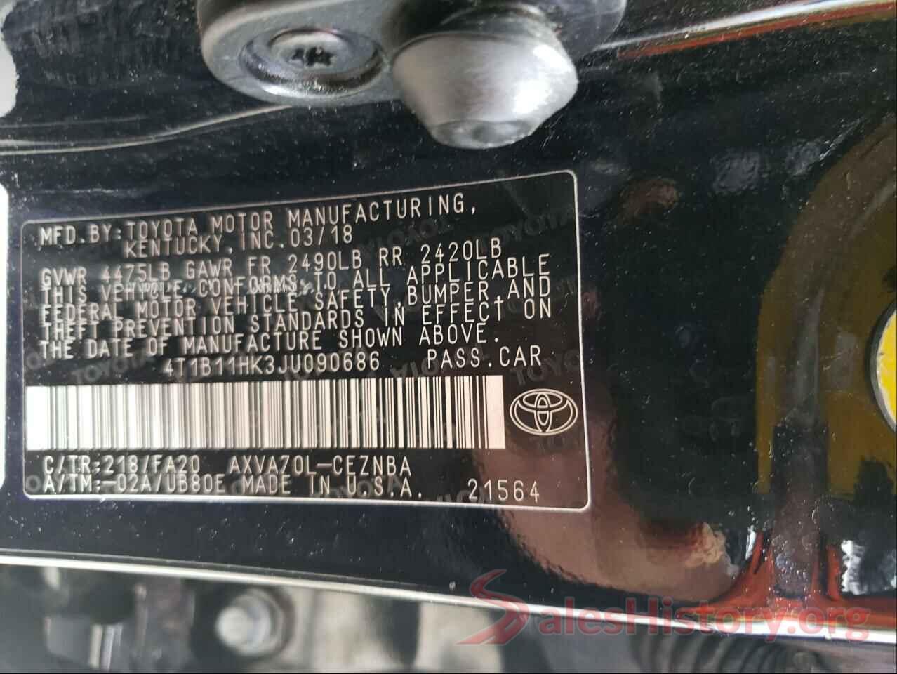 4T1B11HK3JU090686 2018 TOYOTA CAMRY