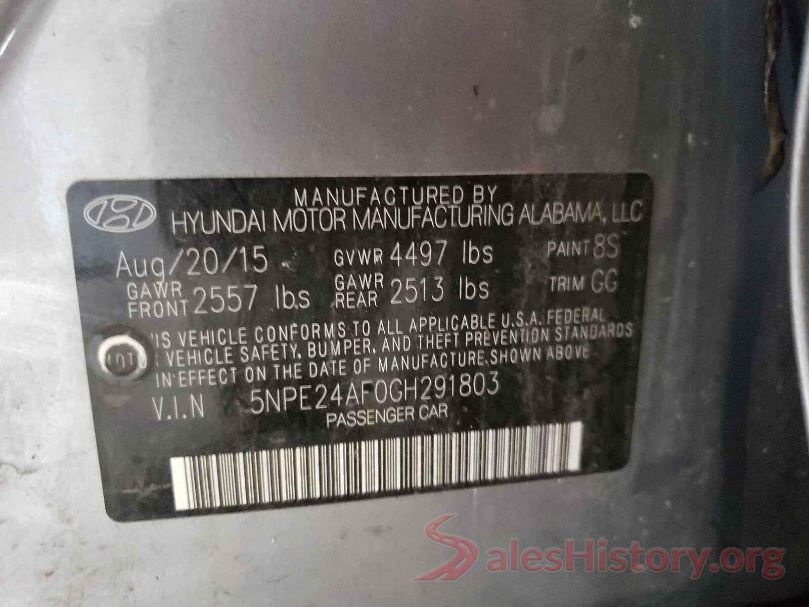 5NPE24AF0GH291803 2016 HYUNDAI SONATA