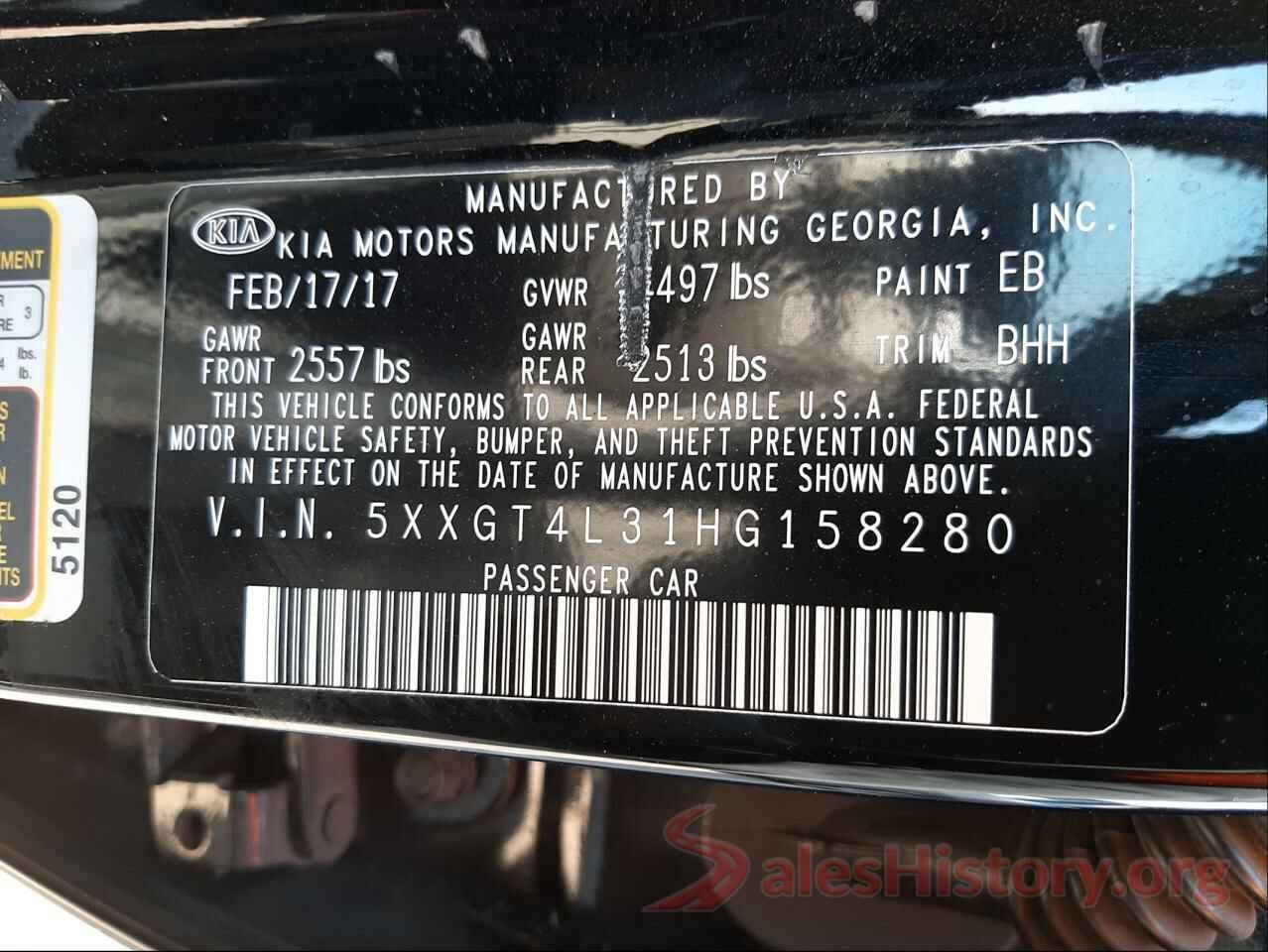 5XXGT4L31HG158280 2017 KIA OPTIMA