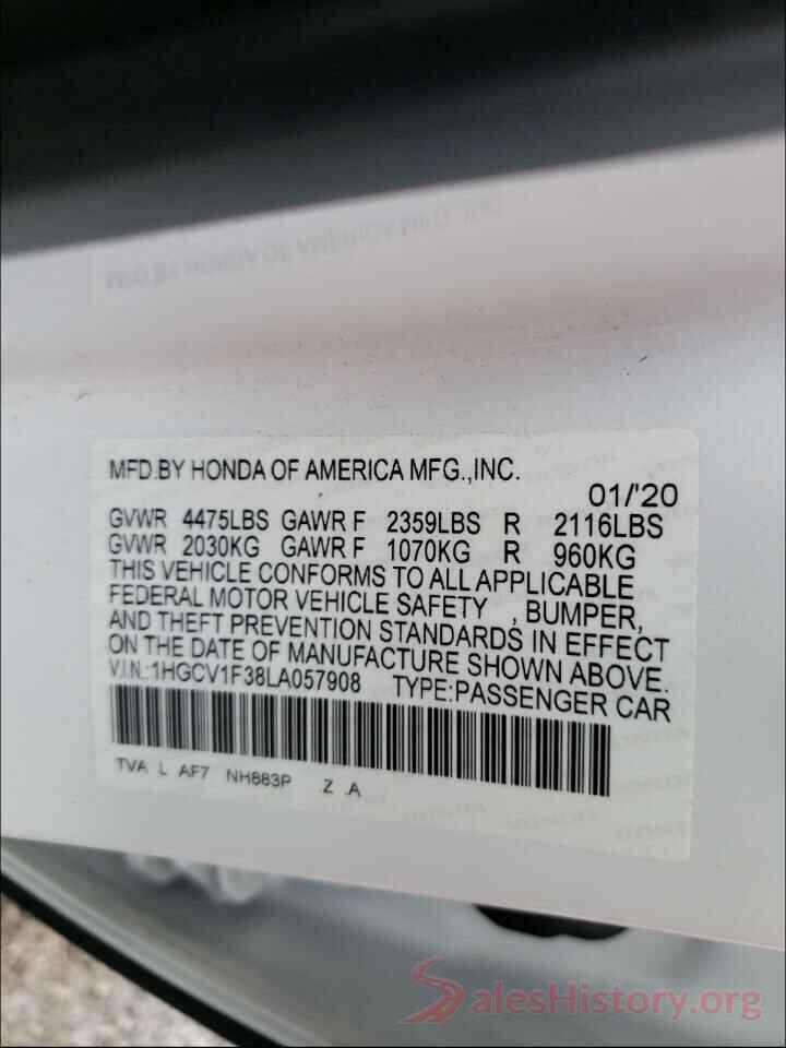 1HGCV1F38LA057908 2020 HONDA ACCORD