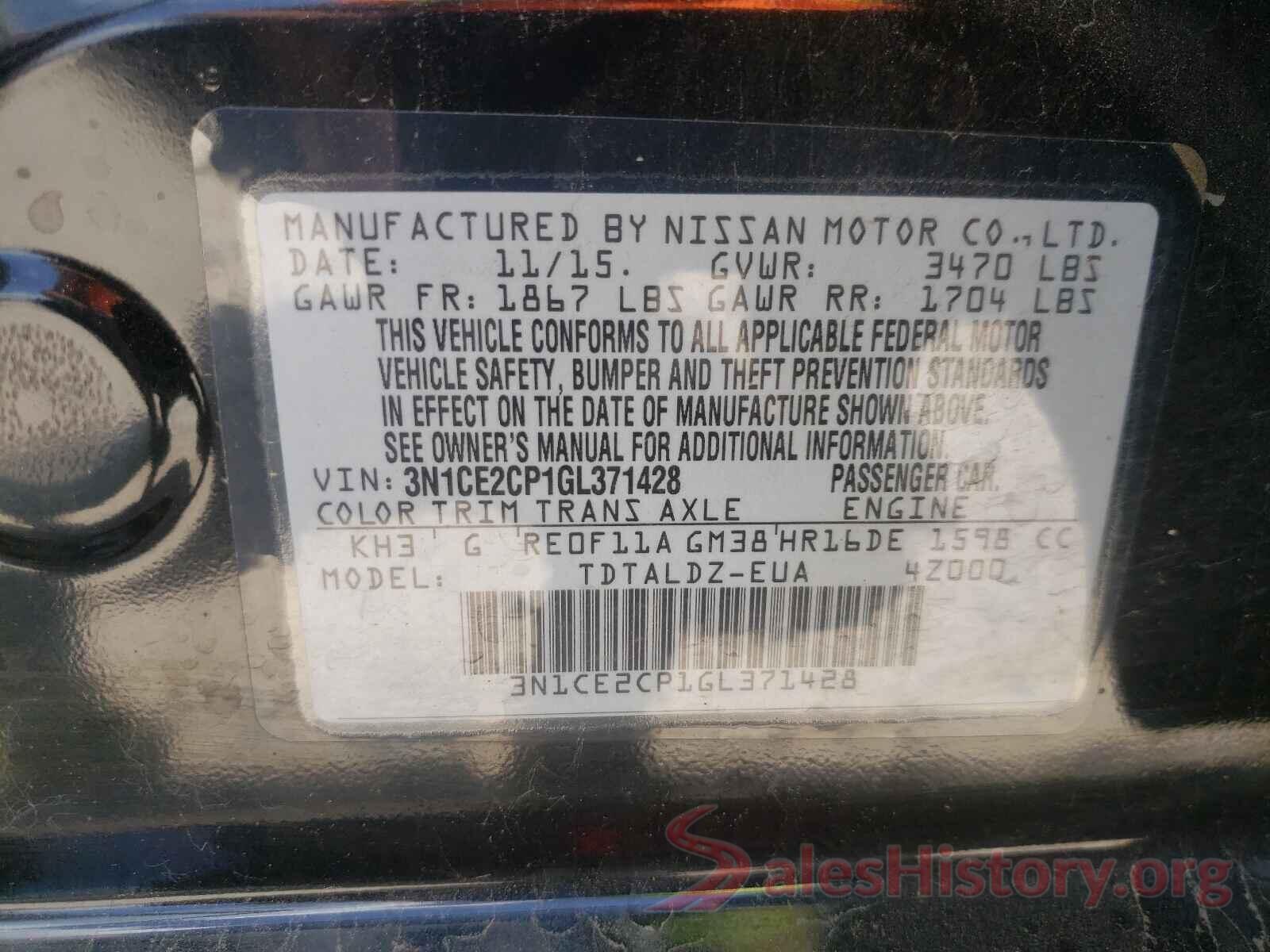 3N1CE2CP1GL371428 2016 NISSAN VERSA