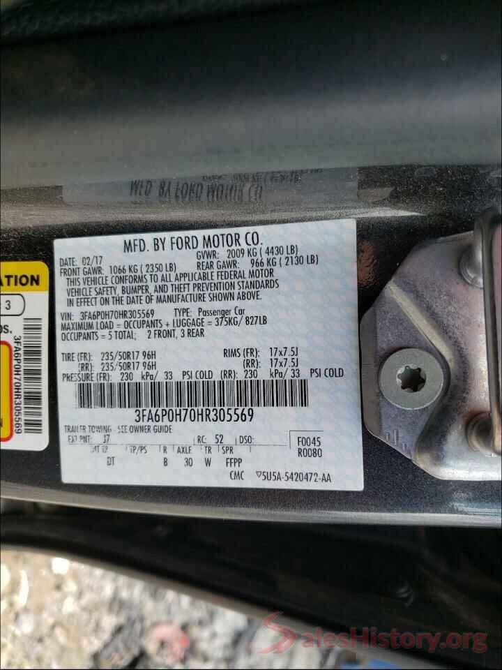 3FA6P0H70HR305569 2017 FORD FUSION