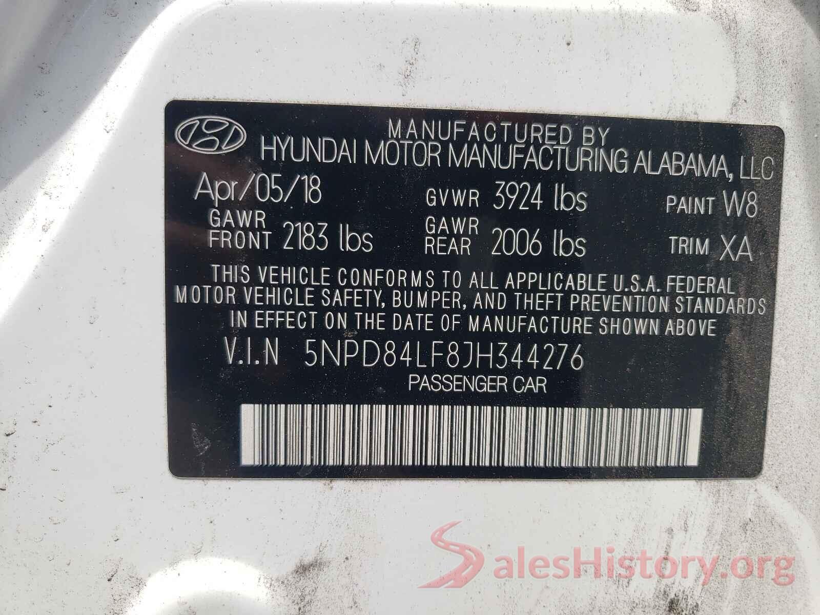 5NPD84LF8JH344276 2018 HYUNDAI ELANTRA