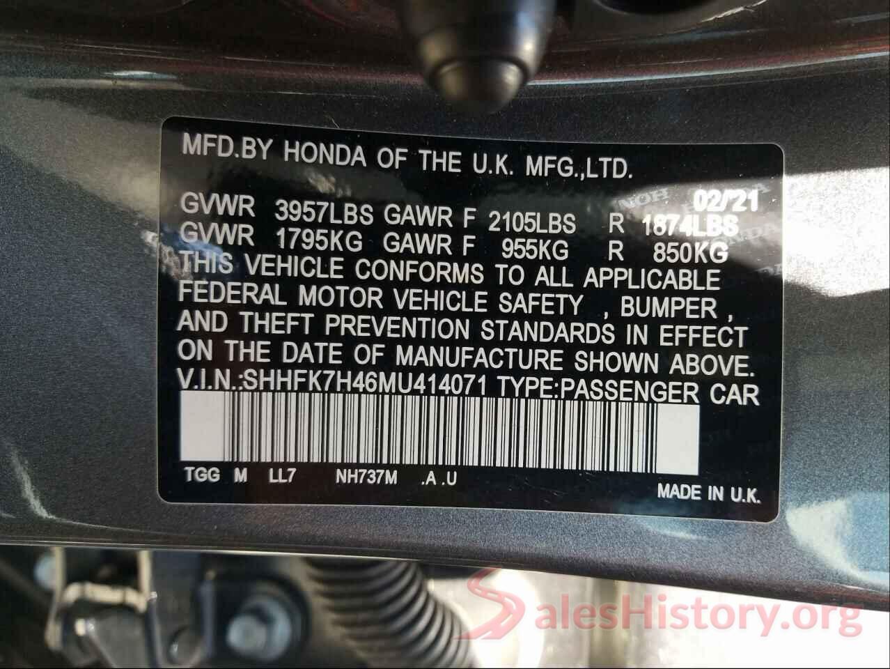 SHHFK7H46MU414071 2021 HONDA CIVIC