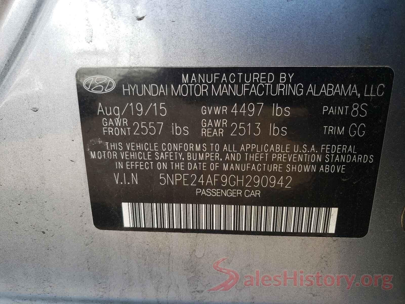 5NPE24AF9GH290942 2016 HYUNDAI SONATA