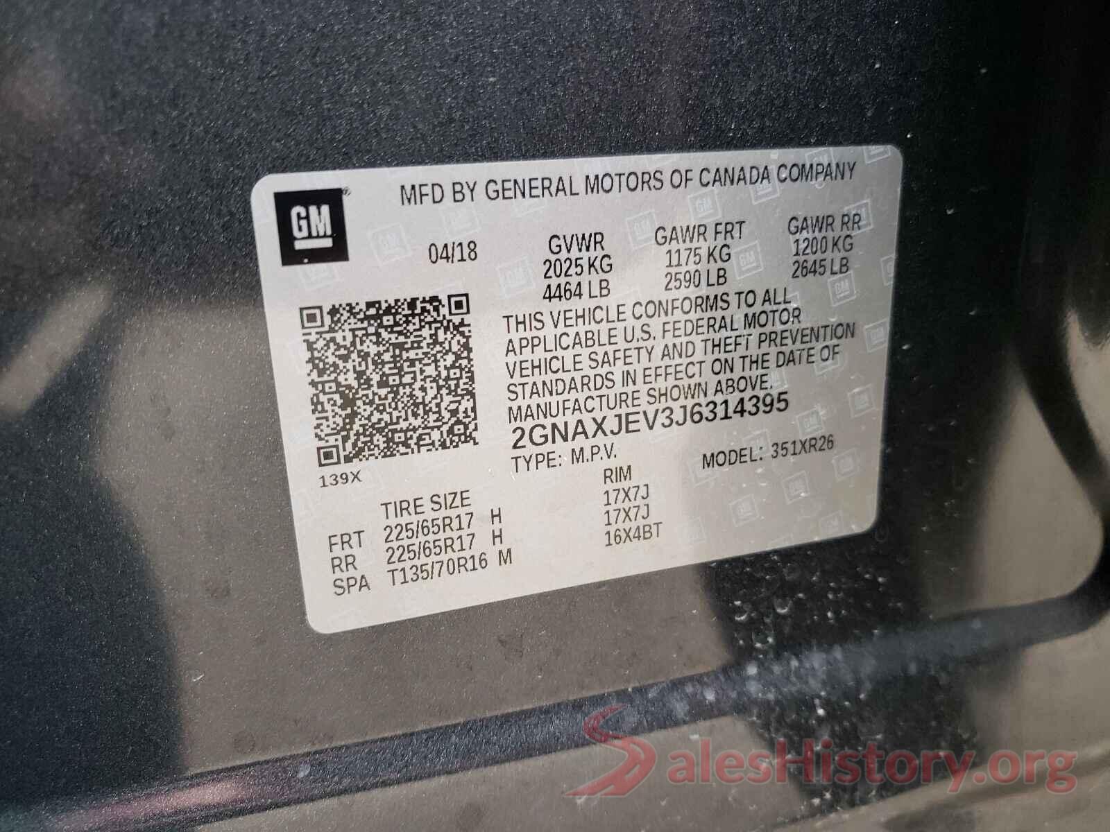 2GNAXJEV3J6314395 2018 CHEVROLET EQUINOX