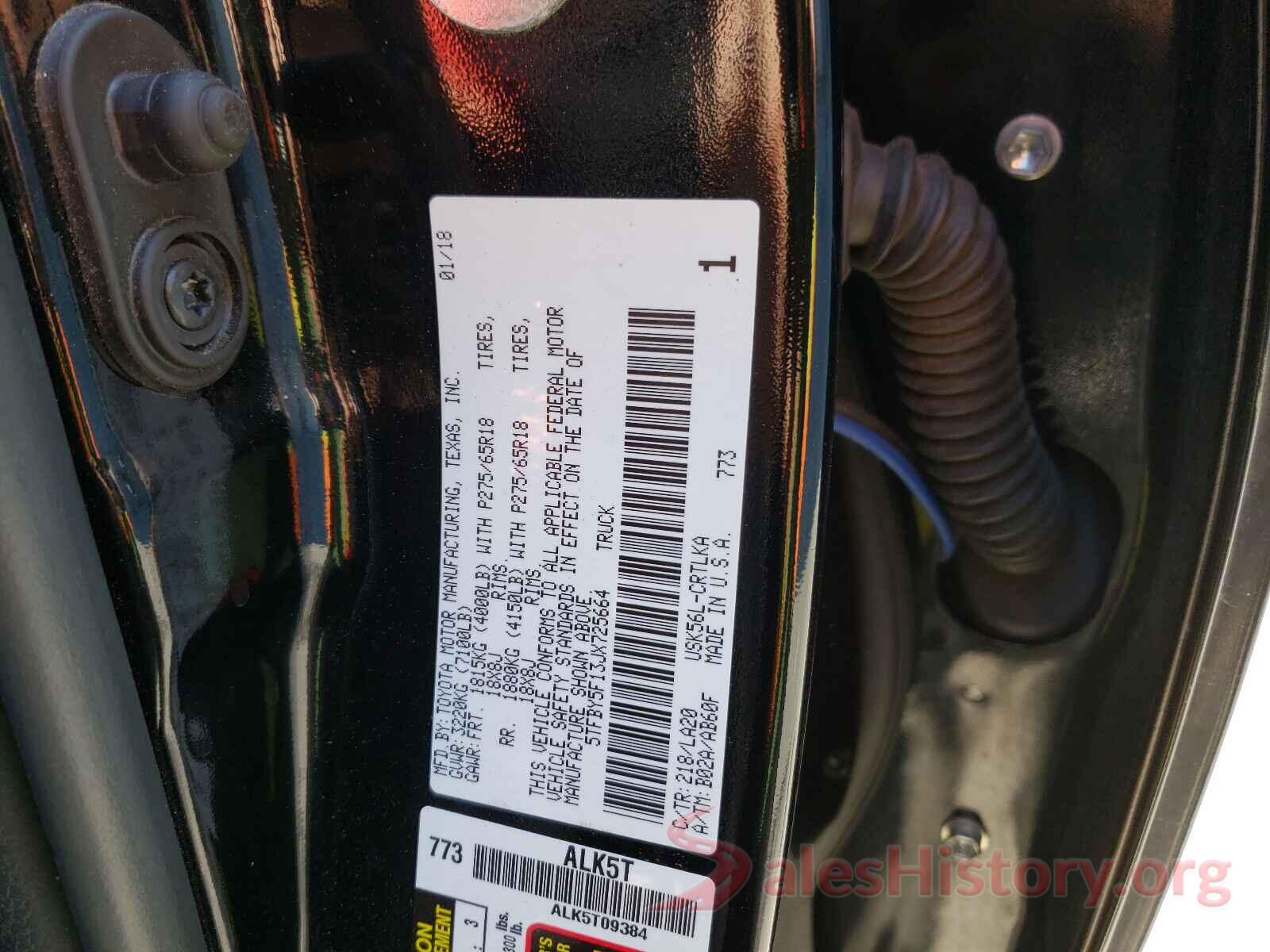 5TFBY5F13JX725664 2018 TOYOTA TUNDRA