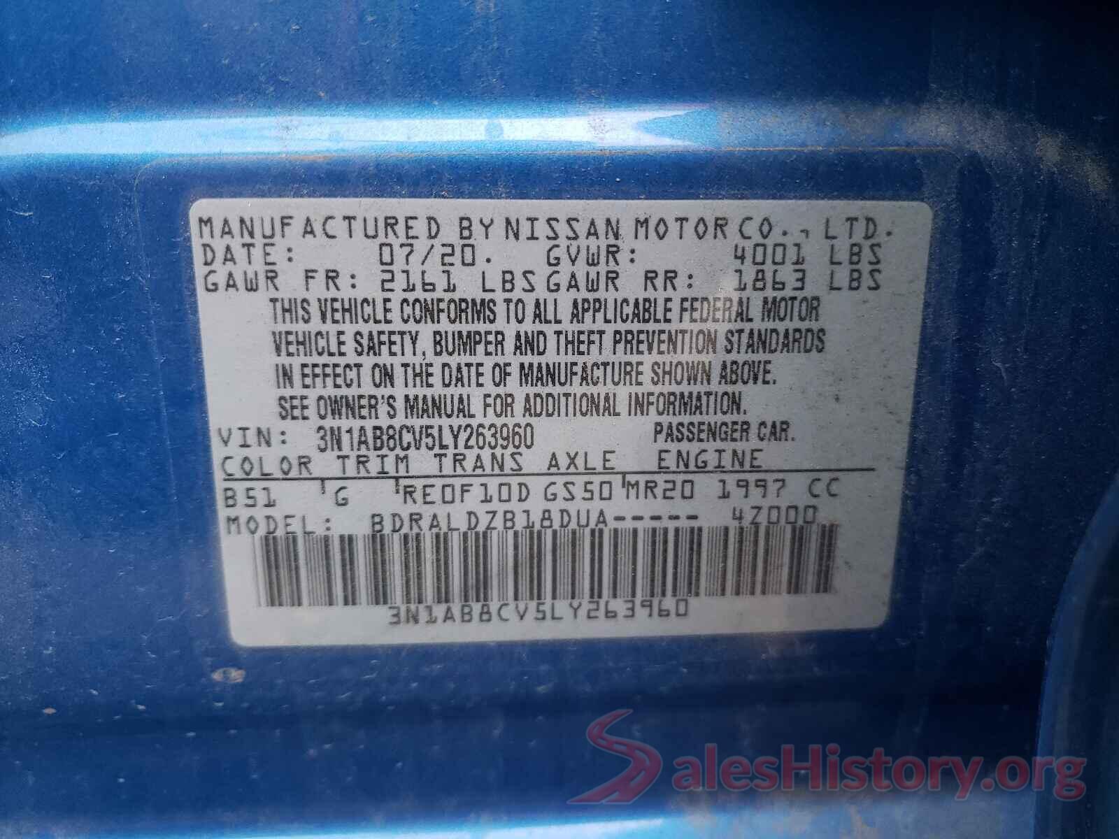 3N1AB8CV5LY263960 2020 NISSAN SENTRA