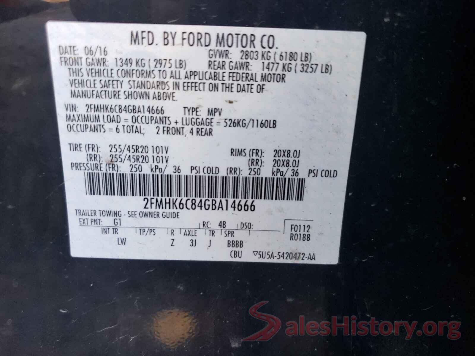 2FMHK6C84GBA14666 2016 FORD FLEX