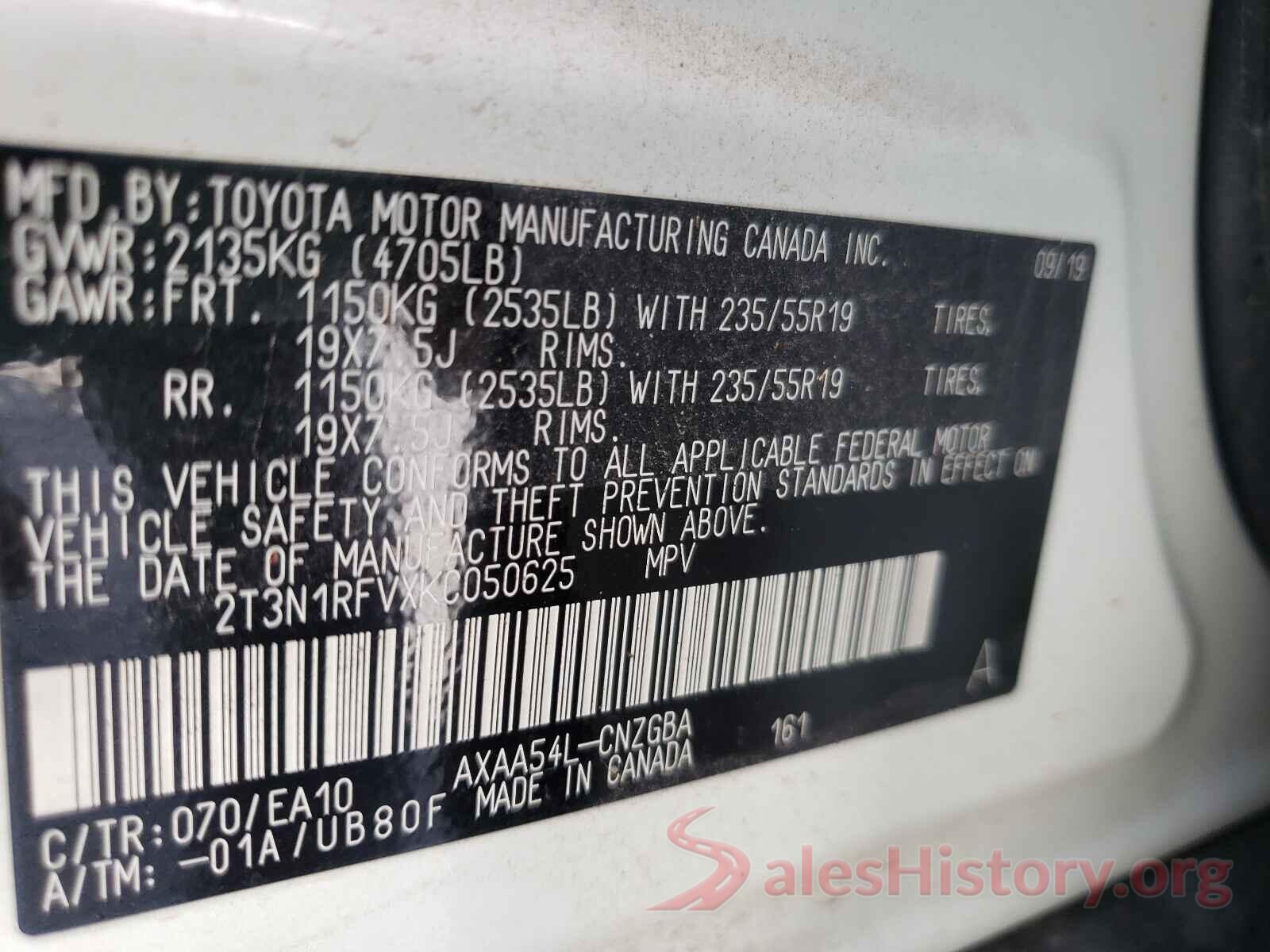 2T3N1RFVXKC050625 2019 TOYOTA RAV4