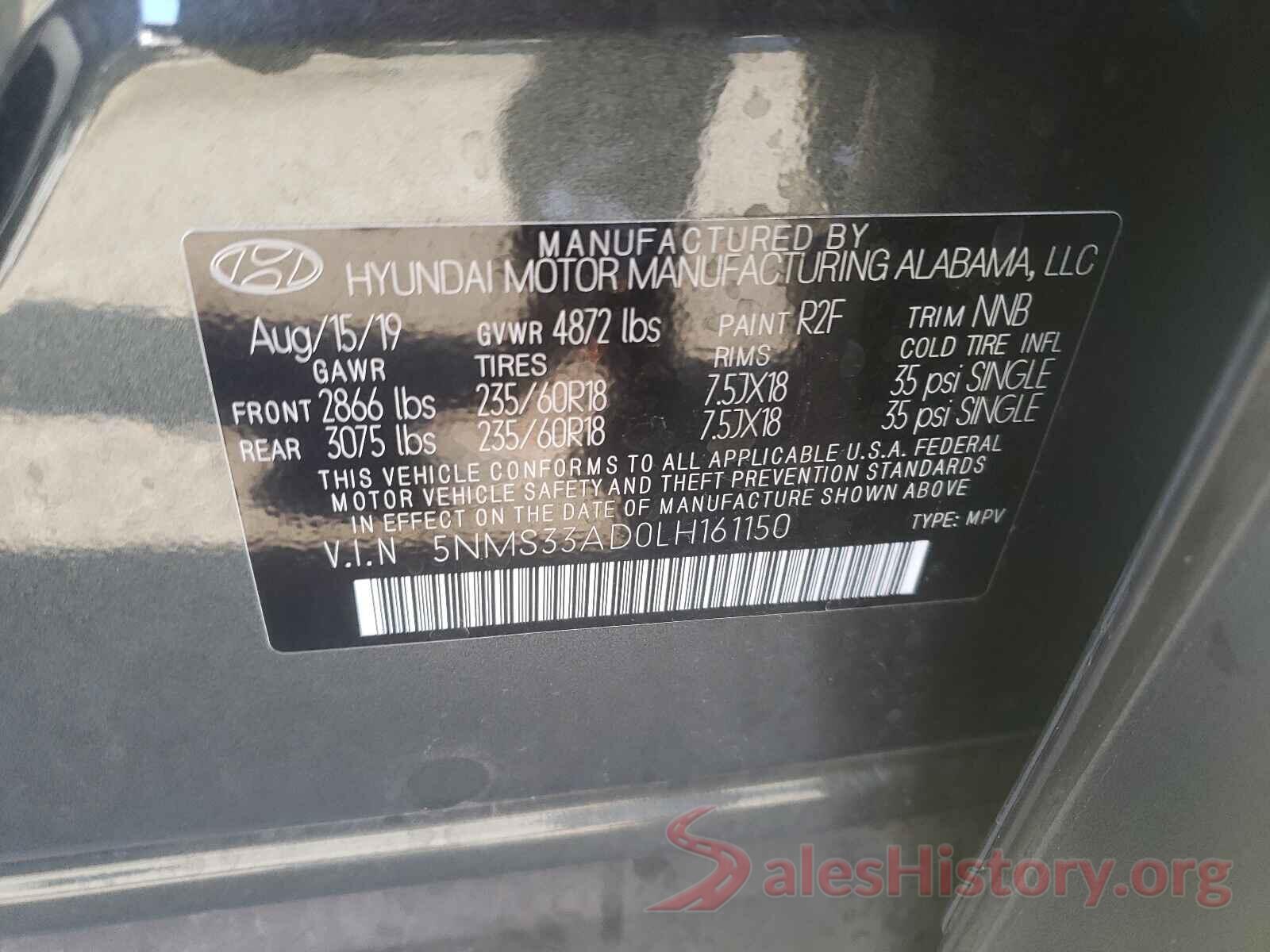 5NMS33AD0LH161150 2020 HYUNDAI SANTA FE