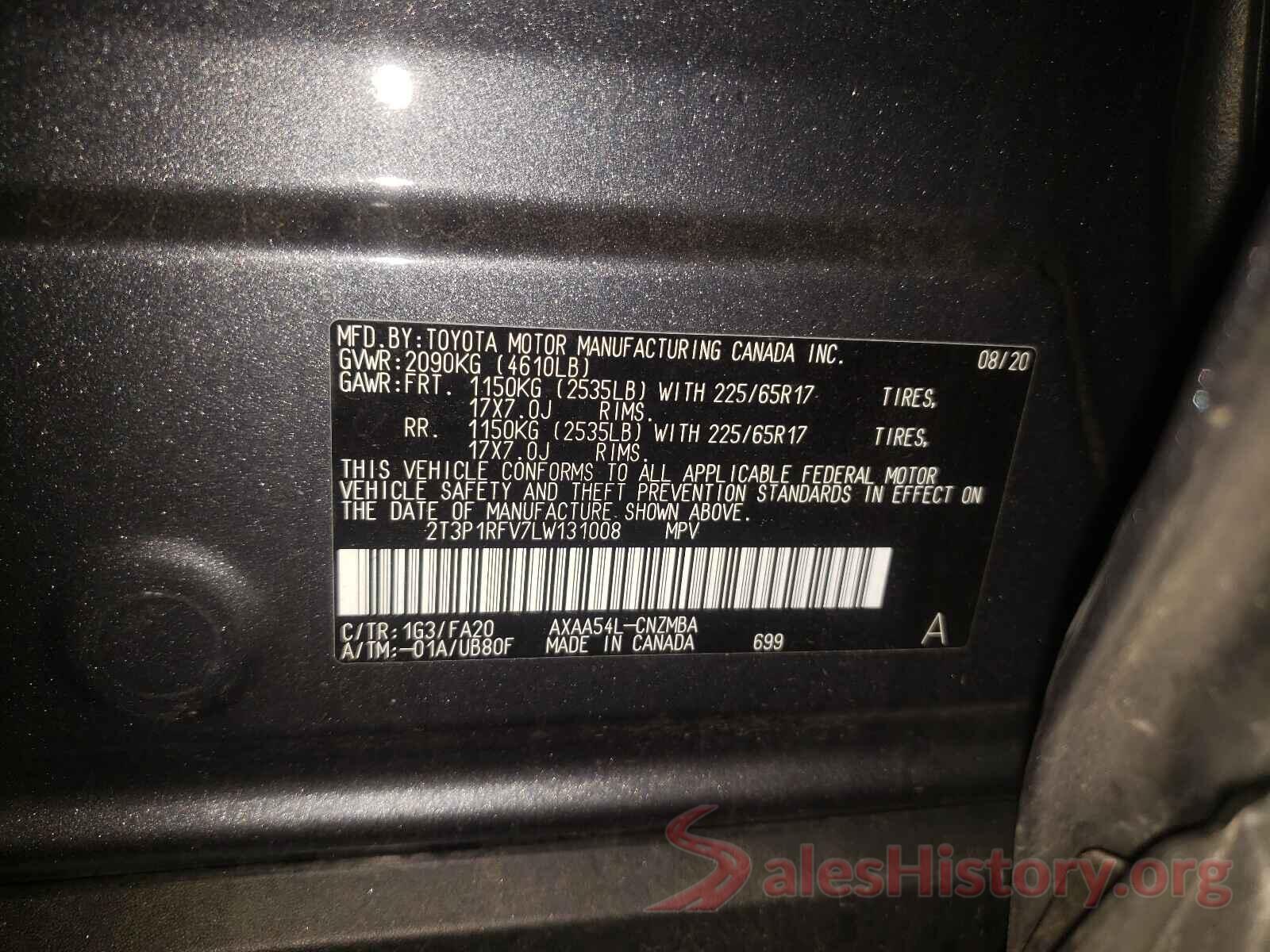 2T3P1RFV7LW131008 2020 TOYOTA RAV4