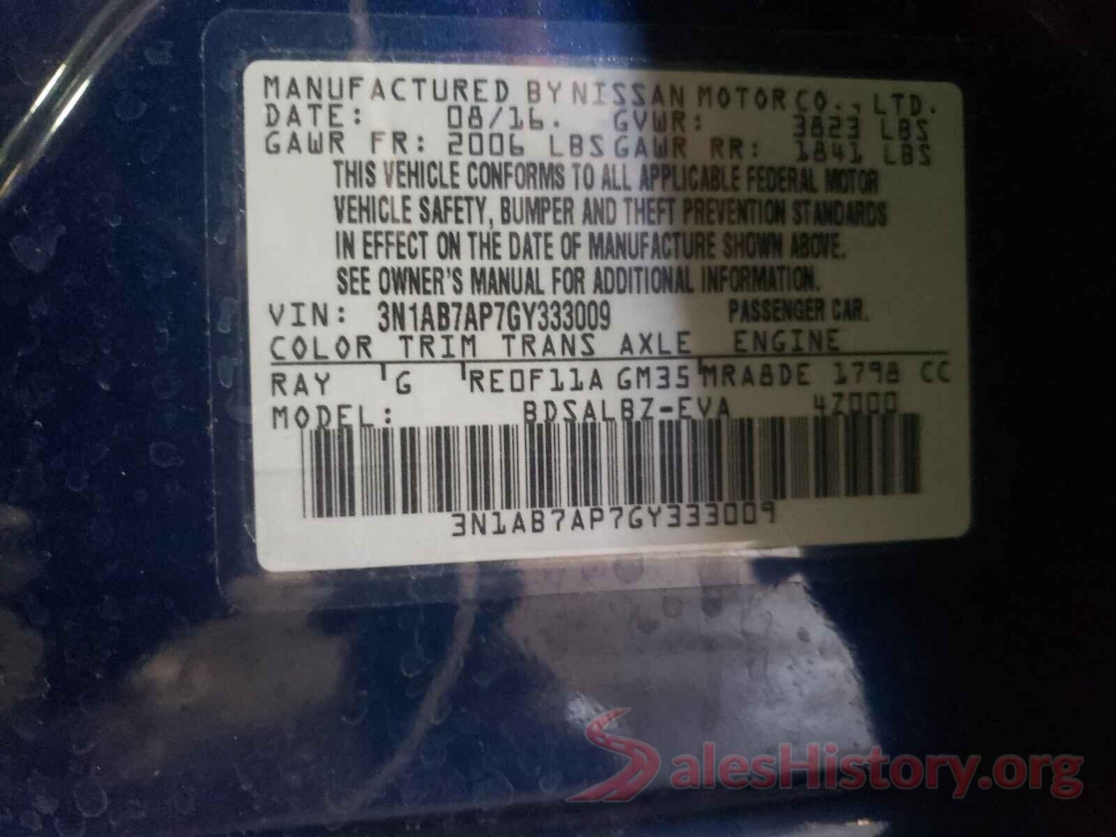 3N1AB7AP7GY333009 2016 NISSAN SENTRA