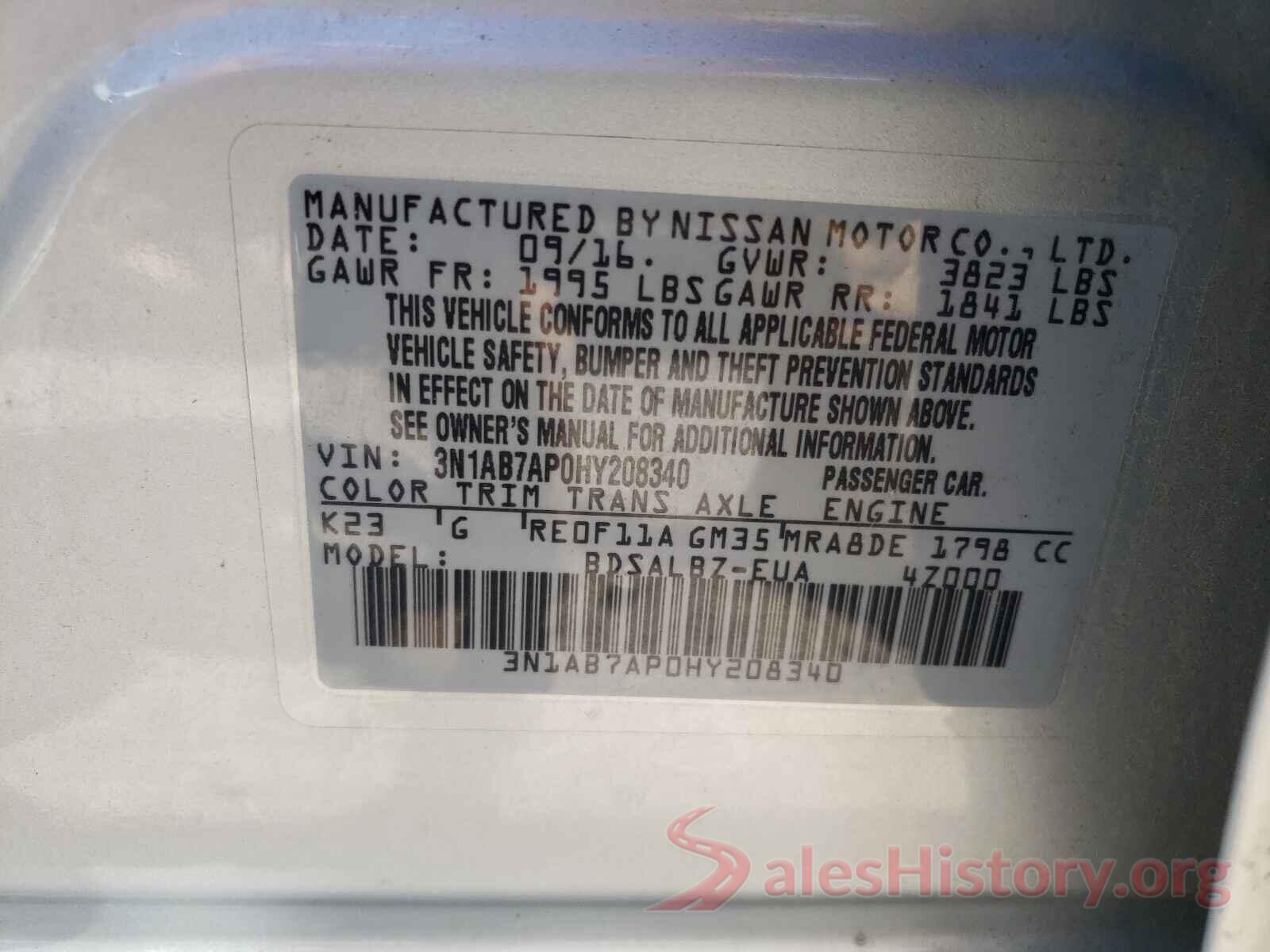 3N1AB7AP0HY208340 2017 NISSAN SENTRA