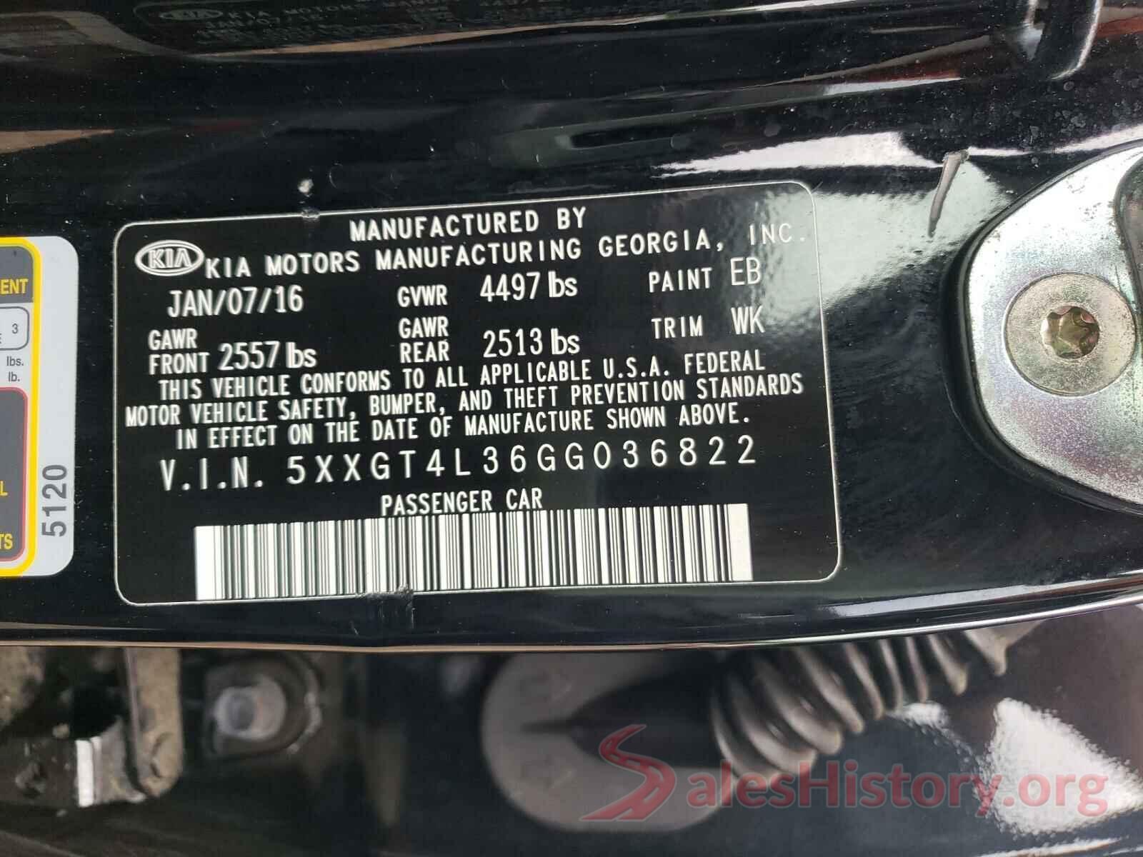 5XXGT4L36GG036822 2016 KIA OPTIMA