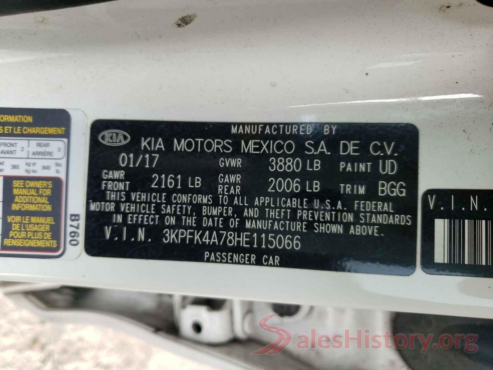 3KPFK4A78HE115066 2017 KIA FORTE