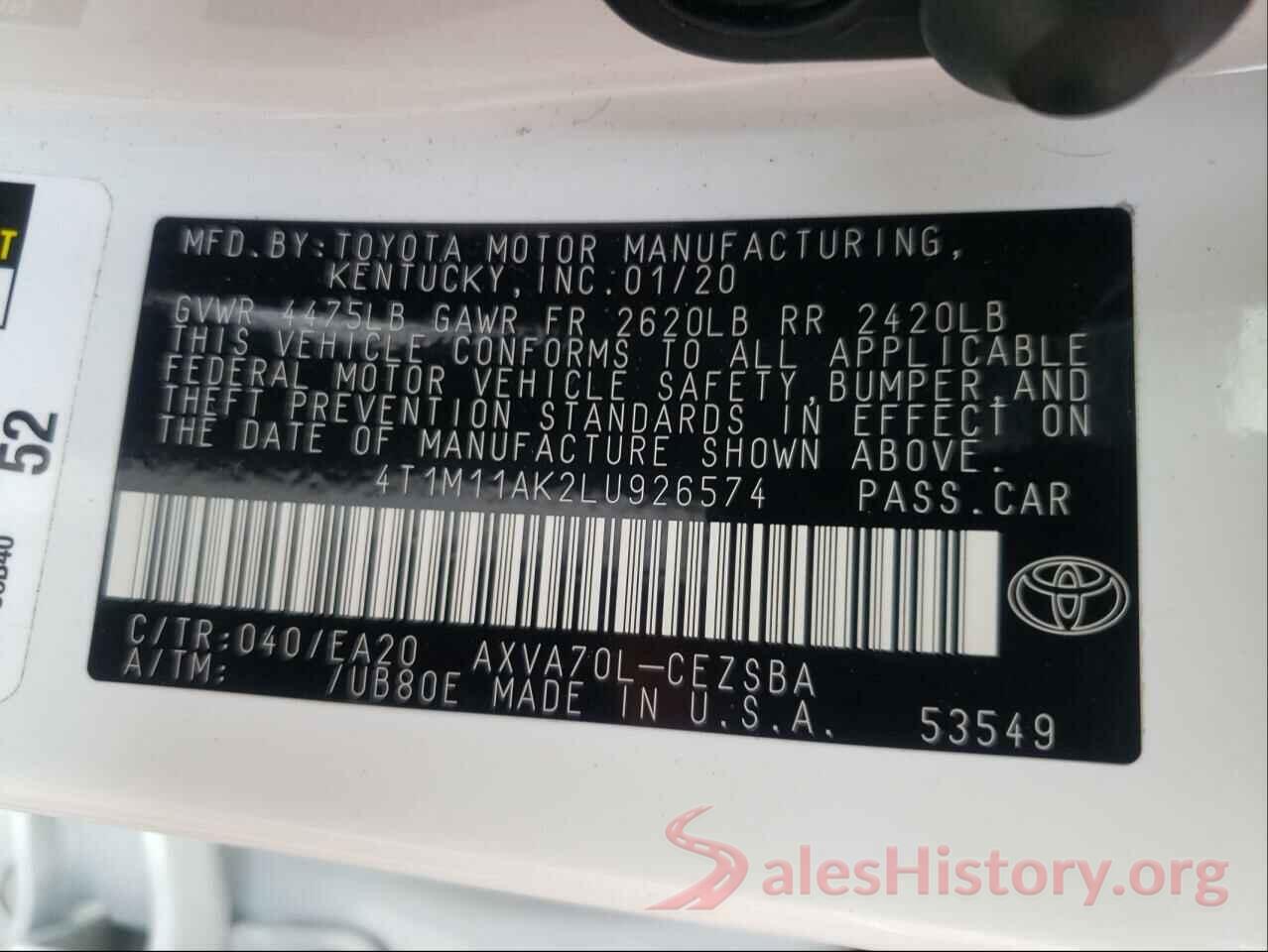 4T1M11AK2LU926574 2020 TOYOTA CAMRY