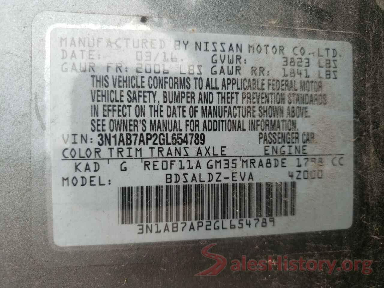 3N1AB7AP2GL654789 2016 NISSAN SENTRA