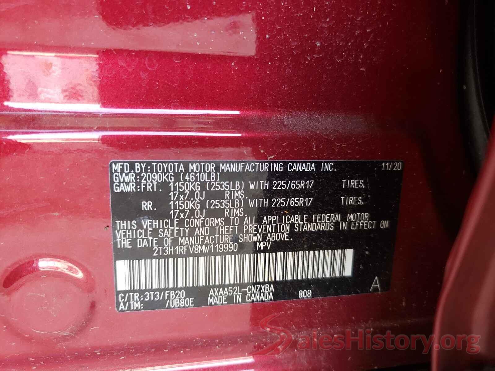 2T3H1RFV8MW119990 2021 TOYOTA RAV4