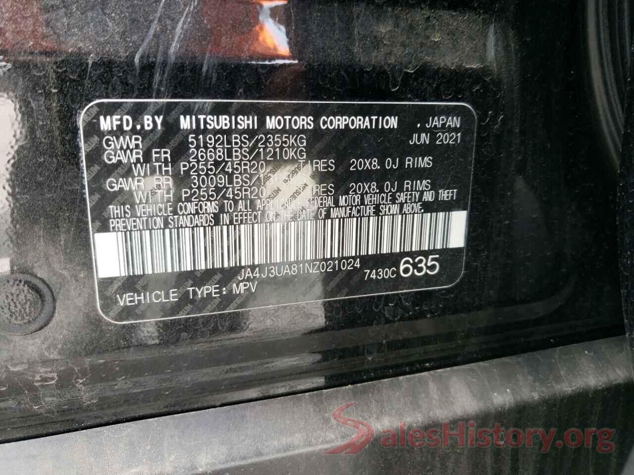 JA4J3UA81NZ021024 2022 MITSUBISHI OUTLANDER