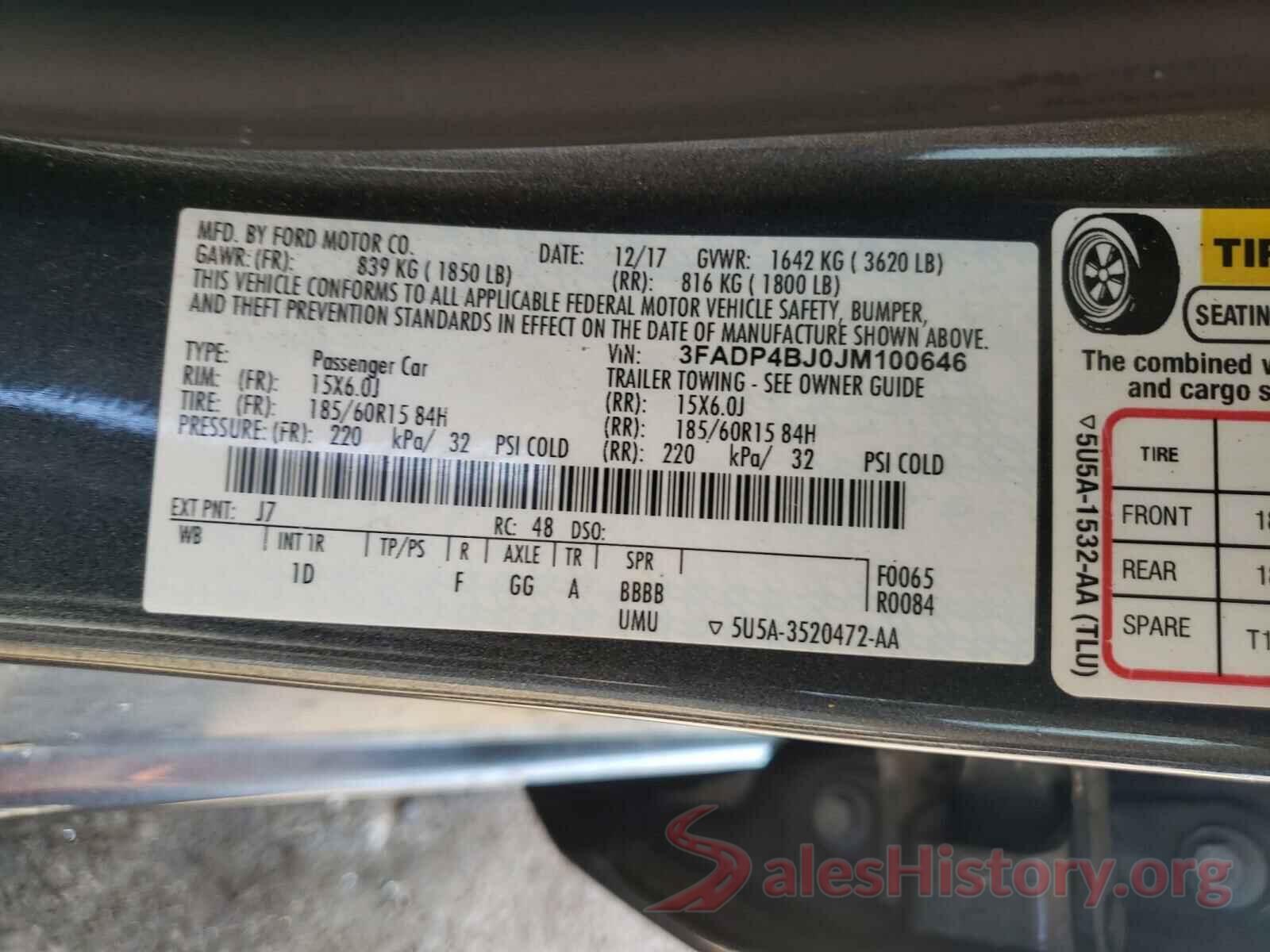 3FADP4BJ0JM100646 2018 FORD FIESTA