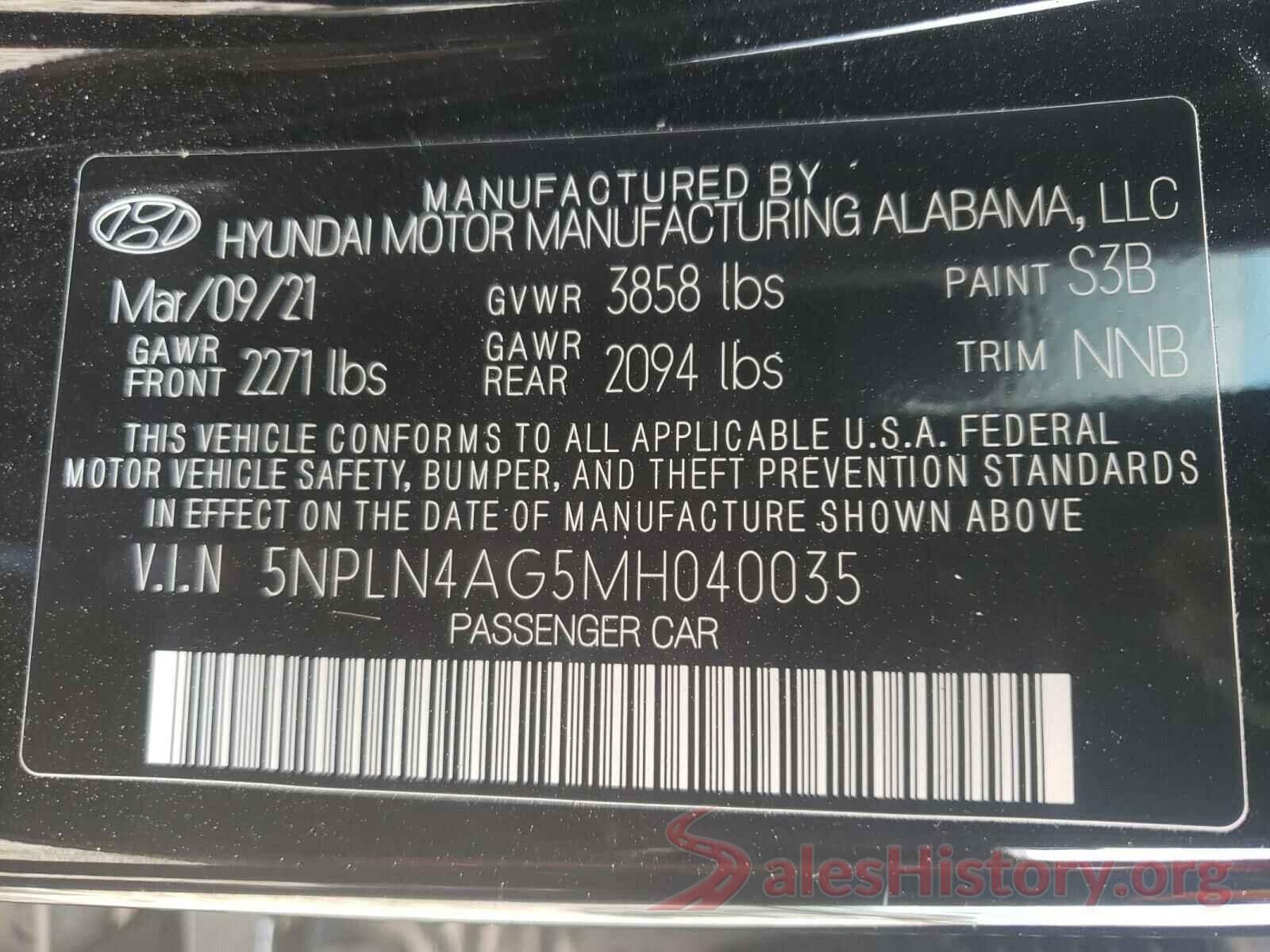 5NPLN4AG5MH040035 2021 HYUNDAI ELANTRA