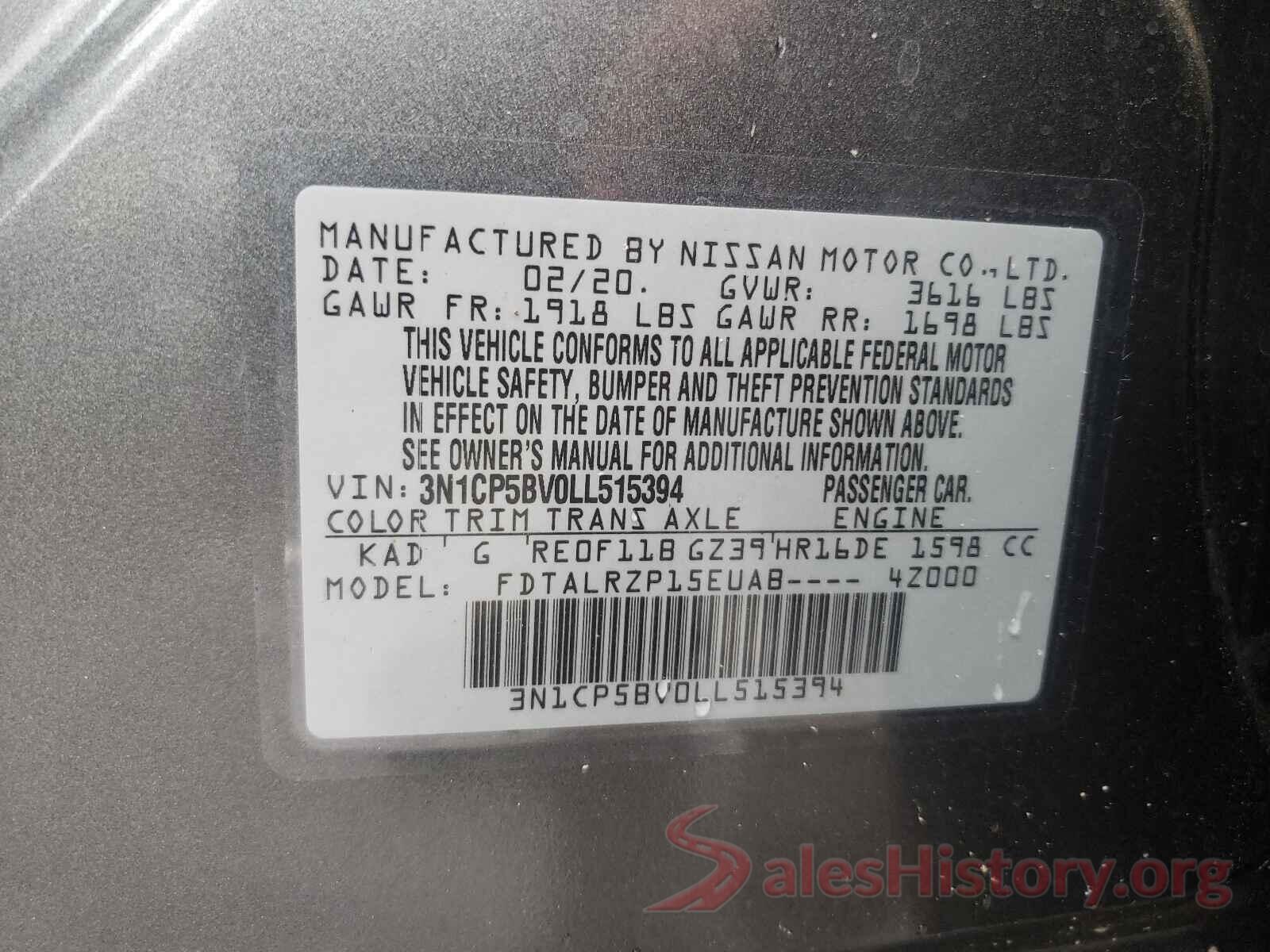 3N1CP5BV0LL515394 2020 NISSAN KICKS