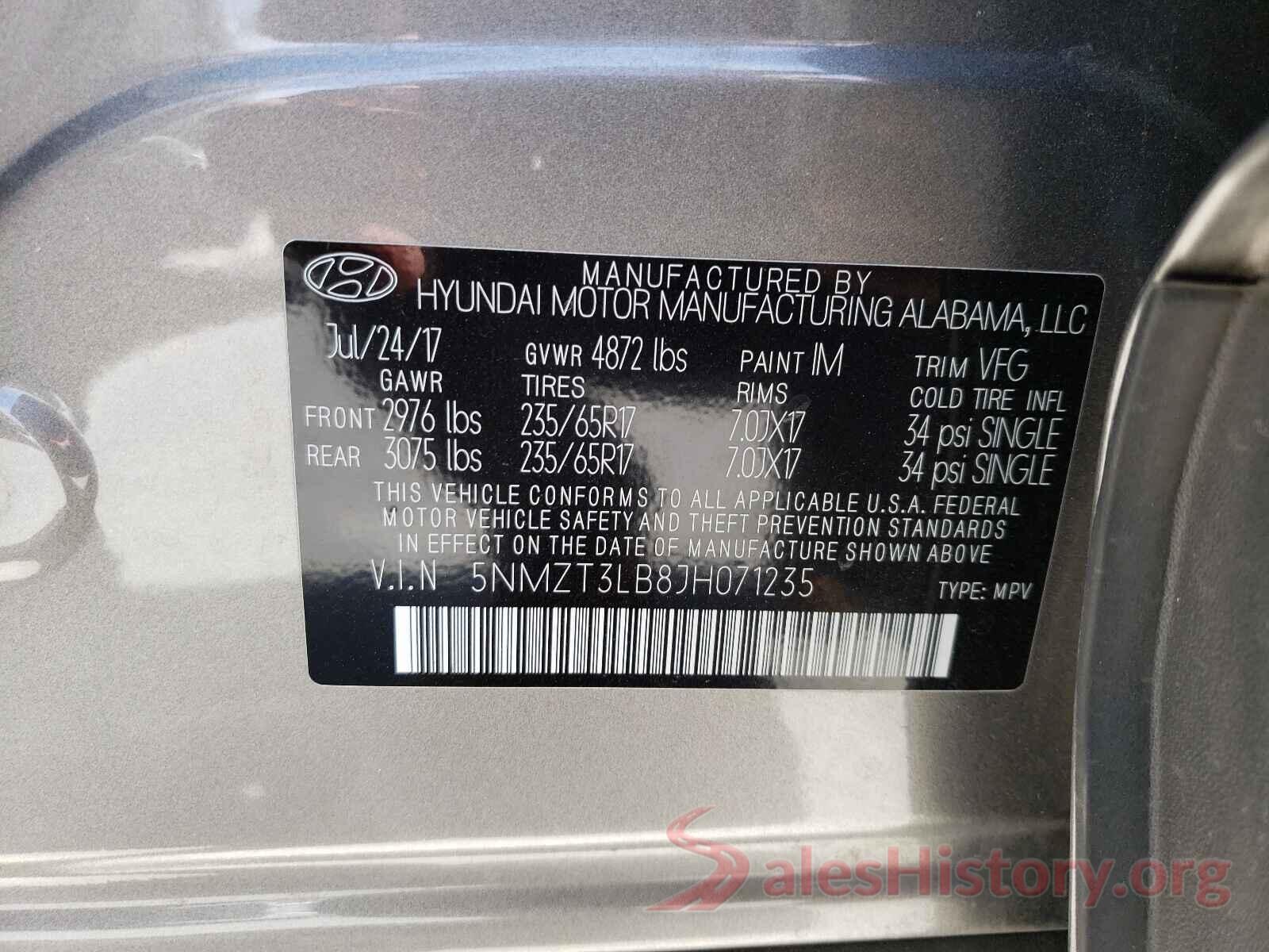 5NMZT3LB8JH071235 2018 HYUNDAI SANTA FE