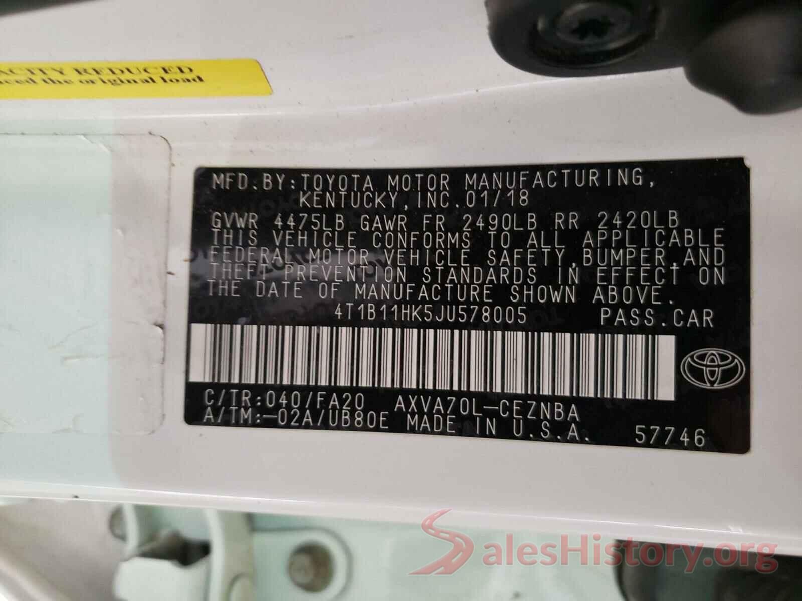 4T1B11HK5JU578005 2018 TOYOTA CAMRY