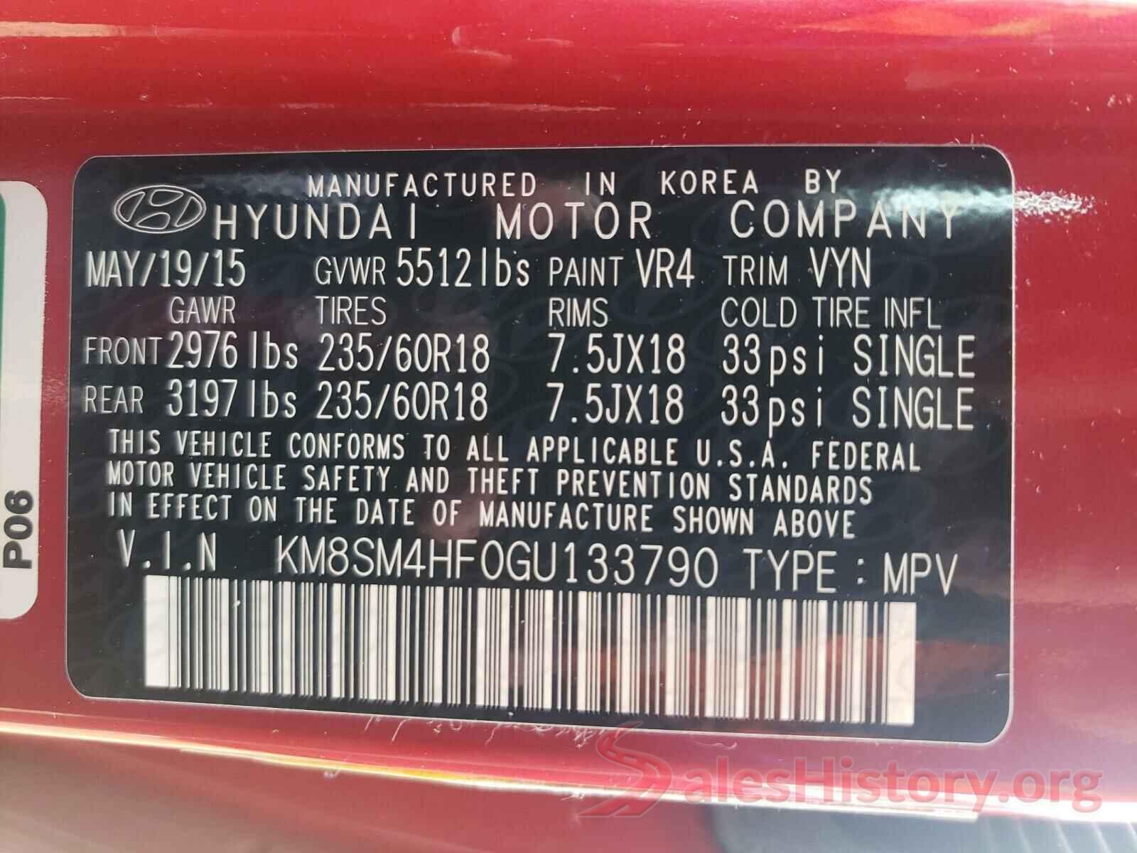 KM8SM4HF0GU133790 2016 HYUNDAI SANTA FE