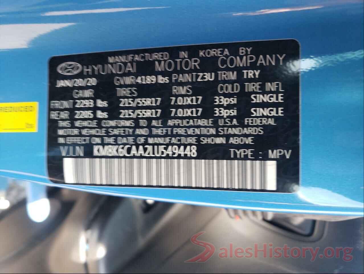 KM8K6CAA2LU549448 2020 HYUNDAI KONA