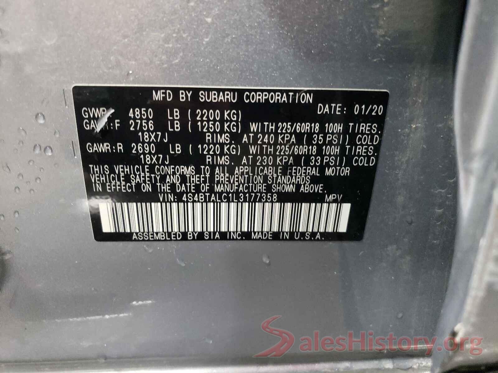 4S4BTALC1L3177358 2020 SUBARU OUTBACK