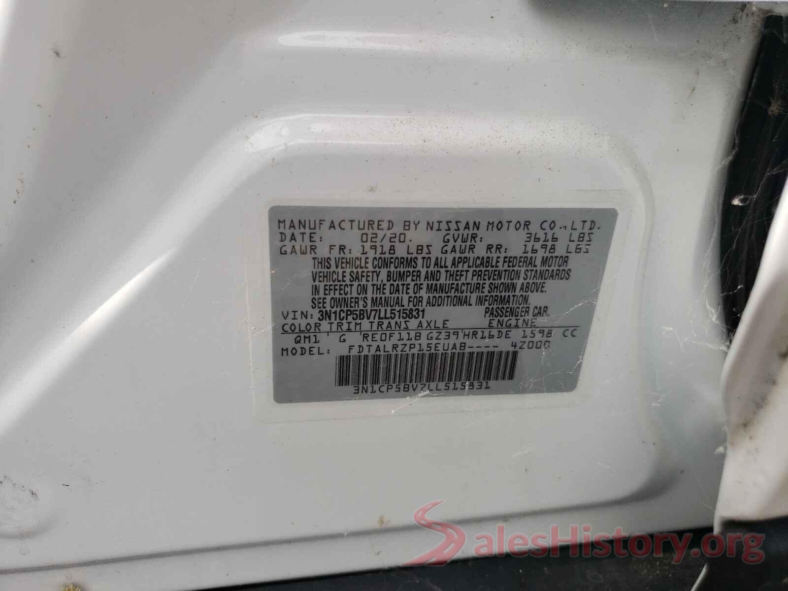 3N1CP5BV7LL515831 2020 NISSAN KICKS