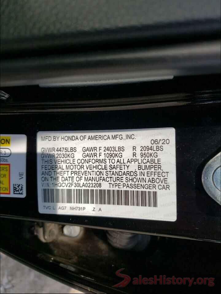 1HGCV2F30LA023208 2020 HONDA ACCORD