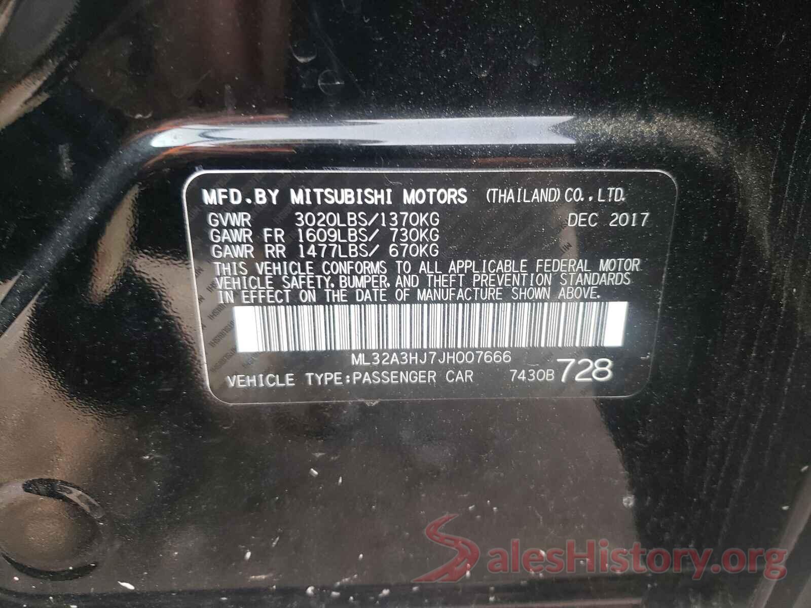 ML32A3HJ7JH007666 2018 MITSUBISHI MIRAGE