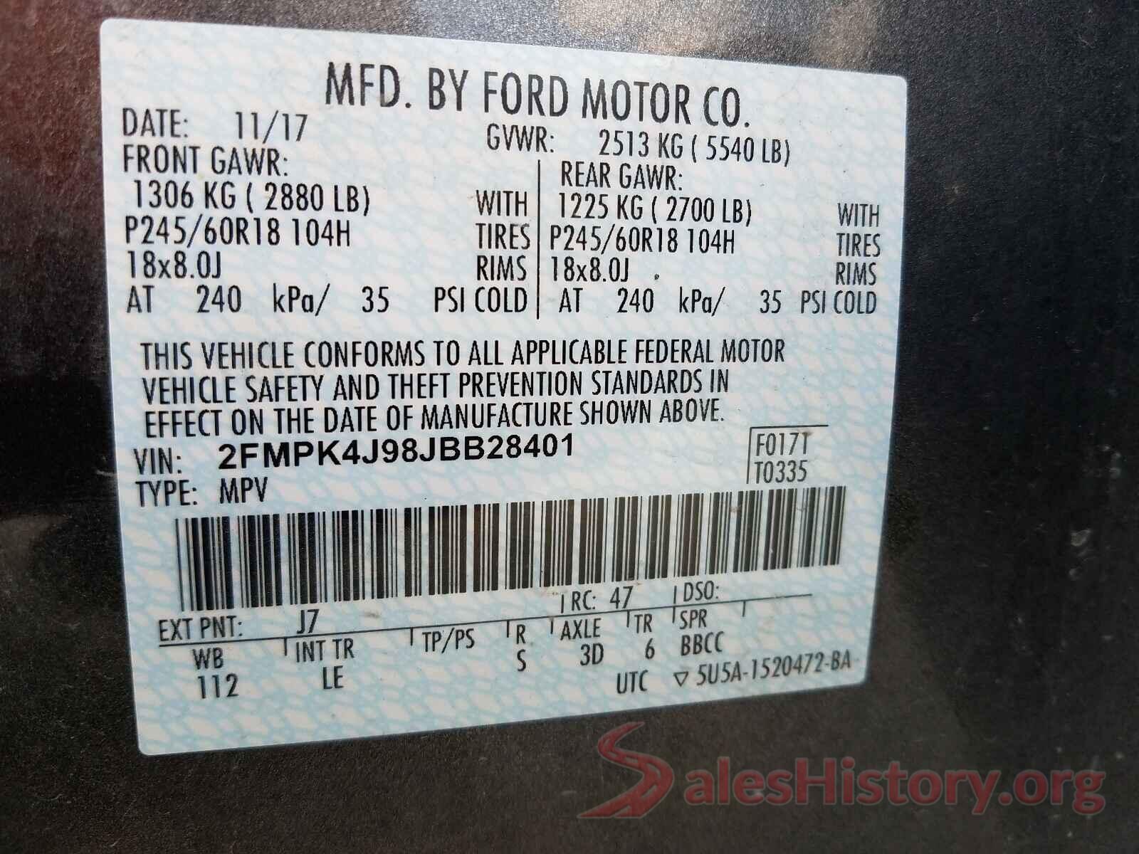 2FMPK4J98JBB28401 2018 FORD EDGE